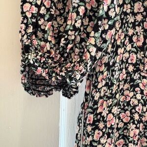 Free People Black Floral Maxi Dress with Pink and Cream Flowers